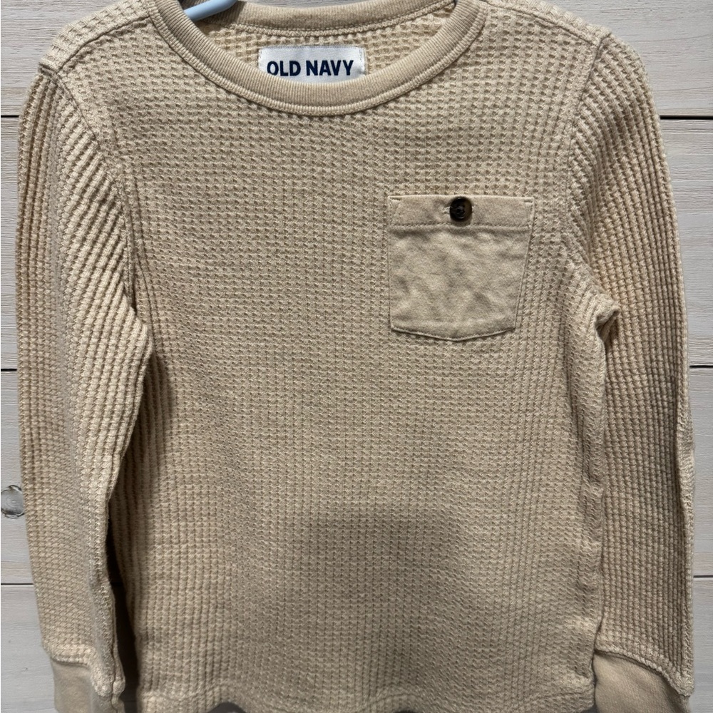 Old Navy Men's Beige Waffle-Knit Crewneck Sweater with Chest Pocket